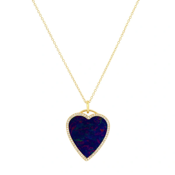 Jennifer Meyer Blue Boulder Opal Inlay Heart Necklace with Diamonds in 18K Yellow Gold | Fine Necklaces | Coveti