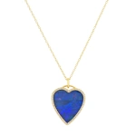 Jennifer Meyer Blue Boulder Opal Inlay Heart Necklace with Diamonds in 18K Yellow Gold | Fine Necklaces | Coveti