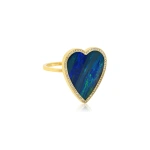 Jennifer Meyer Blue Boulder Opal Inlay Heart Ring with Diamonds in 18K Yellow Gold | Fine Rings | Coveti