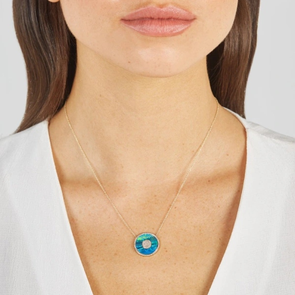 Jennifer Meyer Blue Boulder Opal and Diamond Inlay Evil Eye Necklace in 18K Yellow Gold | Fine Necklaces | Coveti