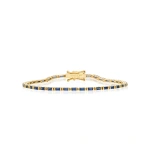 Jennifer Meyer Blue Sapphire Baguette Tennis Bracelet in 18K Yellow Gold | Fine Bracelets | Coveti