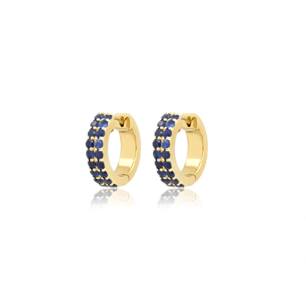 Jennifer Meyer Blue Sapphire Double Row Huggies in 18K Yellow Gold | Fine Earrings | Coveti