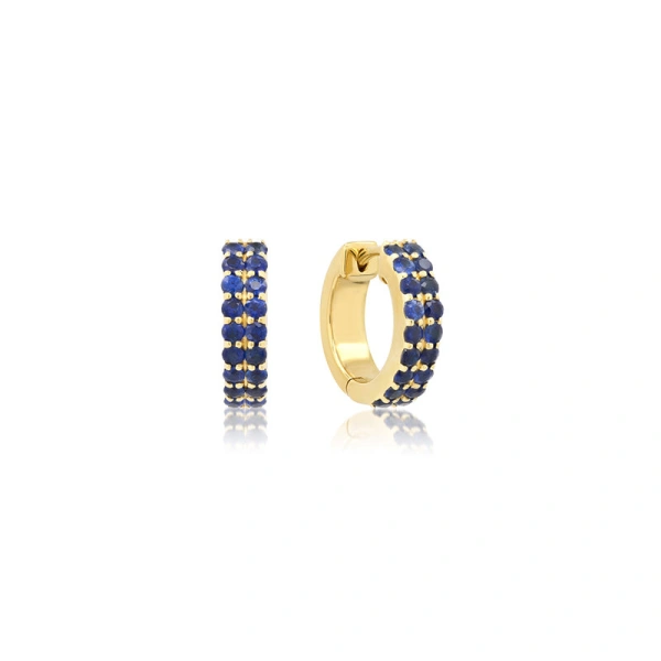 Jennifer Meyer Blue Sapphire Double Row Huggies in 18K Yellow Gold | Fine Earrings | Coveti