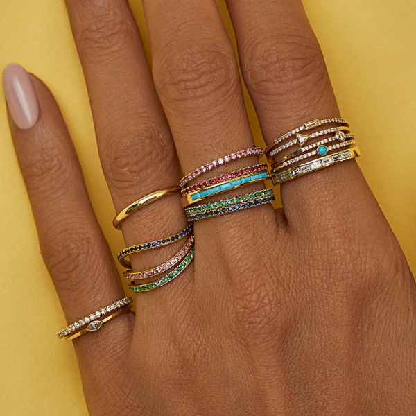 Jennifer Meyer Blue Sapphire Eternity Band in 18K Yellow Gold | Fine Rings | Coveti