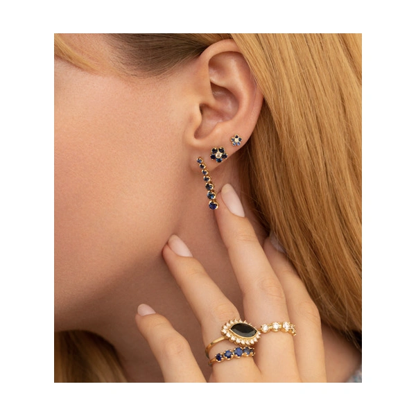 Jennifer Meyer Blue Sapphire Flower Studs with Diamond Center in 18K Yellow Gold | Fine Earrings | Coveti