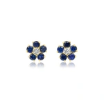 Jennifer Meyer Blue Sapphire Flower Studs with Diamond Center in 18K Yellow Gold | Fine Earrings | Coveti
