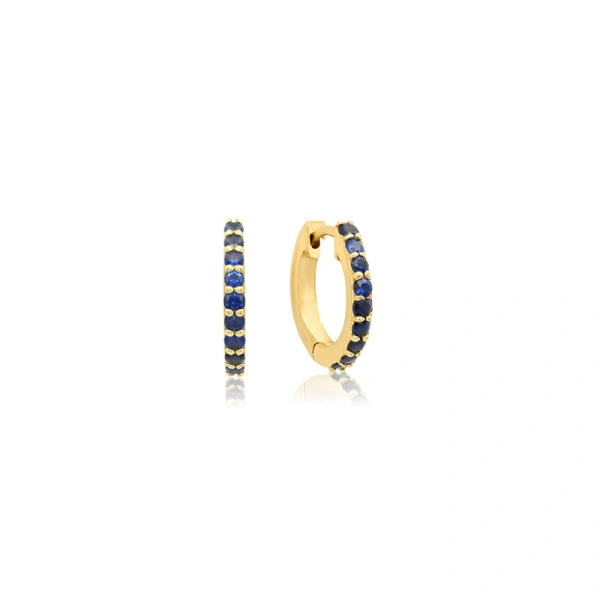 Jennifer Meyer Blue Sapphire Huggies in 18K Yellow Gold | Fine Earrings | Coveti