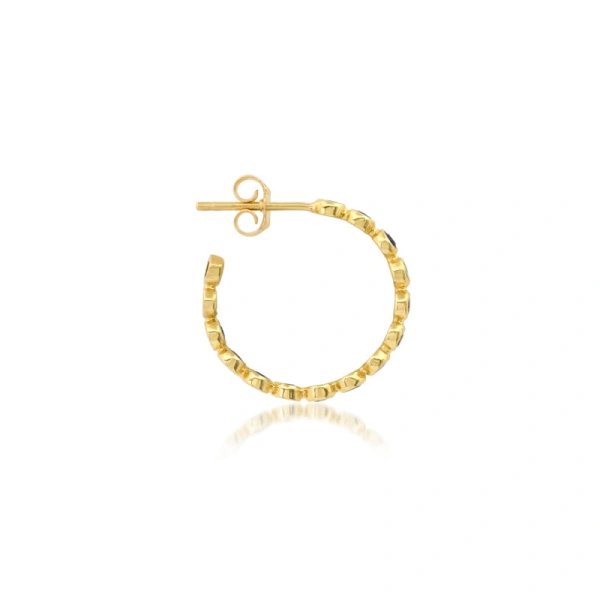 Jennifer Meyer Blue Sapphire Small Bezel Hoops in 18K Yellow Gold | Fine Earrings | Coveti