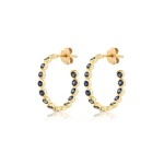 Jennifer Meyer Blue Sapphire Small Bezel Hoops in 18K Yellow Gold | Fine Earrings | Coveti