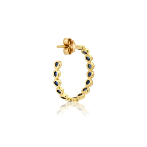 Jennifer Meyer Blue Sapphire Small Bezel Hoops in 18K Yellow Gold | Fine Earrings | Coveti