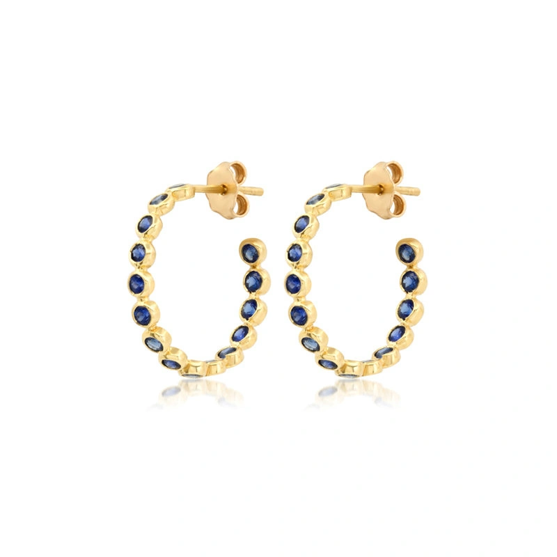 Jennifer Meyer Blue Sapphire Small Bezel Hoops in 18K Yellow Gold Jennifer Meyer Blue Sapphire Small Bezel Hoops in 18K Yellow Gold | Fine Earrings | Coveti