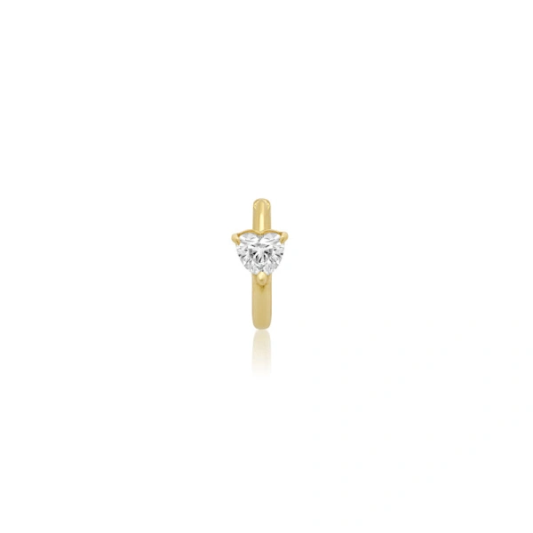 Jennifer Meyer Cartilage Hoop With Heart Cut Diamond Accent in 18K Yellow Gold | Fine Earrings | Coveti
