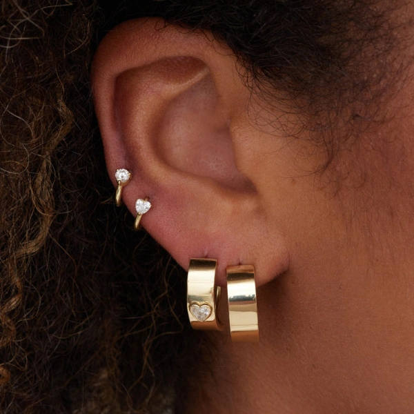 Jennifer Meyer Cartilage Hoop With Heart Cut Diamond Accent in 18K Yellow Gold | Fine Earrings | Coveti