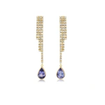 Jennifer Meyer Cascading 4 Prong Diamond Tennis Studs with Tanzanite Drops in 18K Yellow Gold | Fine Earrings | Coveti