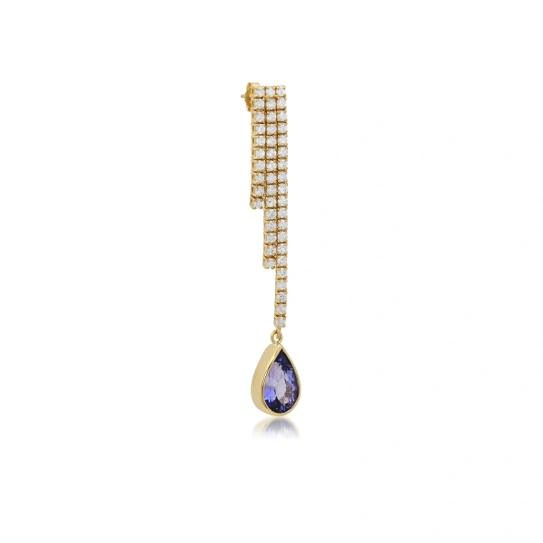 Jennifer Meyer Cascading 4 Prong Diamond Tennis Studs with Tanzanite Drops in 18K Yellow Gold | Fine Earrings | Coveti