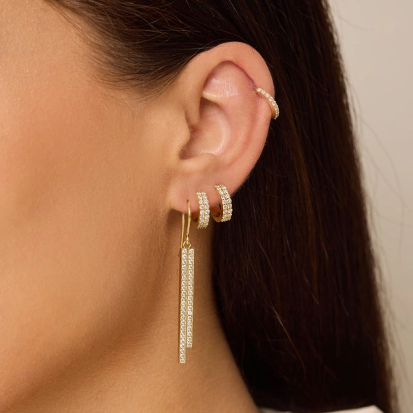 Jennifer Meyer Cascading Double Diamond Stick Earrings in 18K Yellow Gold | Fine Earrings | Coveti