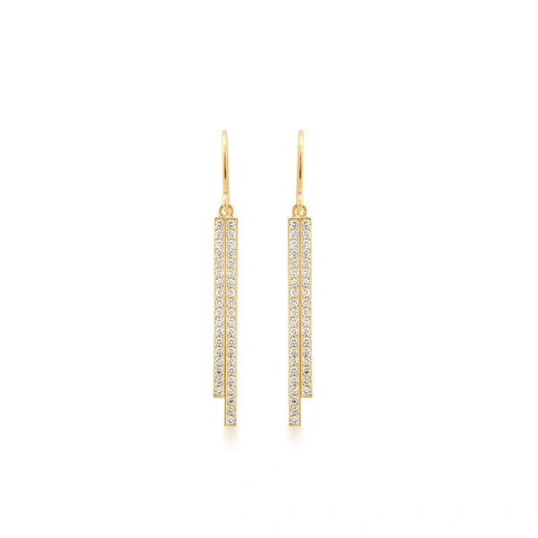 Jennifer Meyer Cascading Double Diamond Stick Earrings in 18K Yellow Gold | Fine Earrings | Coveti