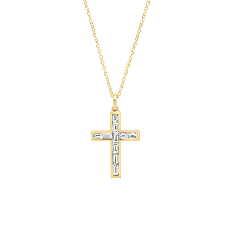 Jennifer Meyer Channel Set Diamond Baguette Cross Necklace in 18K Yellow Gold Jennifer Meyer Channel Set Diamond Baguette Cross Necklace in 18K Yellow Gold | Fine Necklaces | Coveti