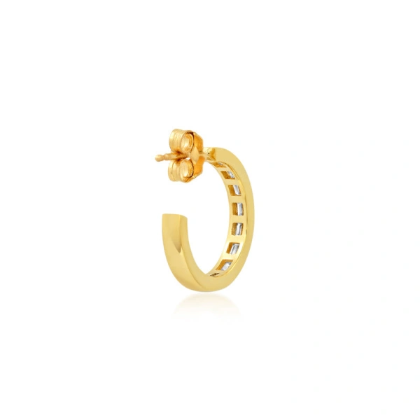 Jennifer Meyer Channel Set Diamond Baguette Hoops in 18K Yellow Gold | Fine Earrings | Coveti