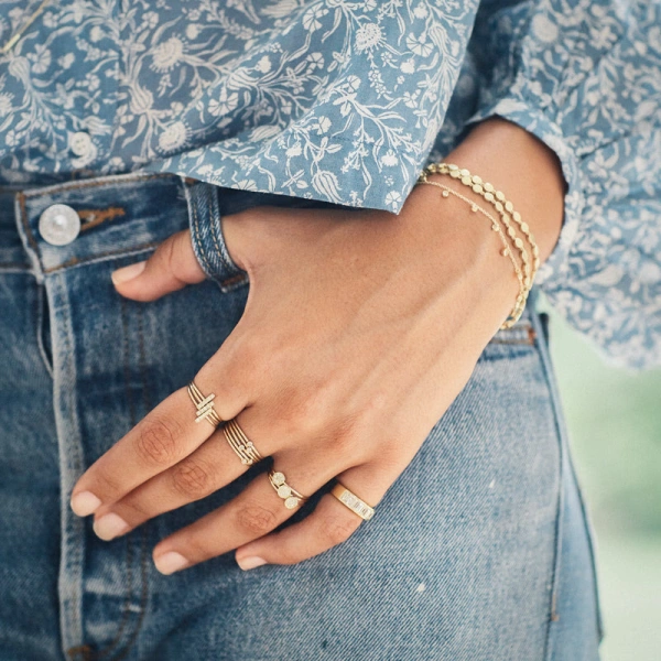 Jennifer Meyer Channel Set Diamond Pinky Ring in 18K Yellow Gold | Fine Rings | Coveti