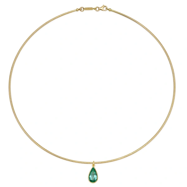Jennifer Meyer Collar Necklace with Emerald Pendant in 18K Yellow Gold | Fine Necklaces | Coveti