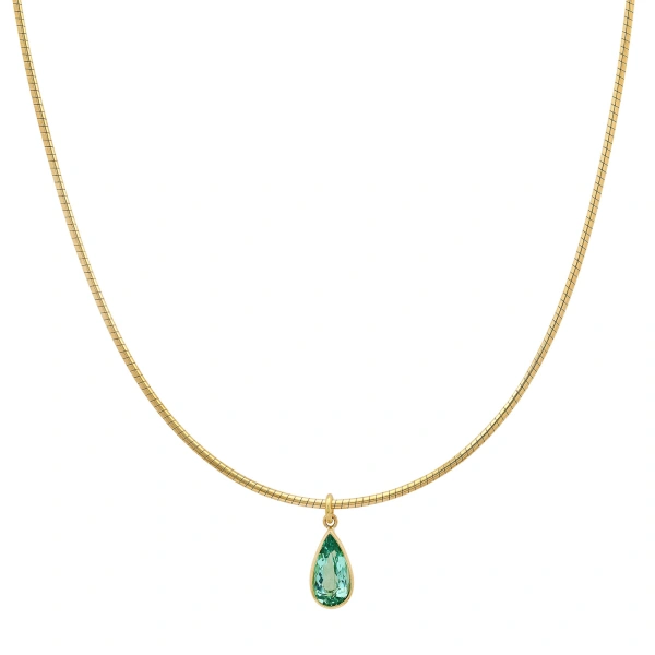 Jennifer Meyer Collar Necklace with Emerald Pendant in 18K Yellow Gold | Fine Necklaces | Coveti
