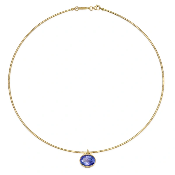 Jennifer Meyer Collar Necklace with Oval Tanzanite Pendant in 18K Yellow Gold | Fine Necklaces | Coveti