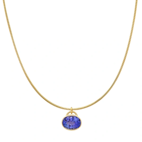 Jennifer Meyer Collar Necklace with Oval Tanzanite Pendant in 18K Yellow Gold | Fine Necklaces | Coveti