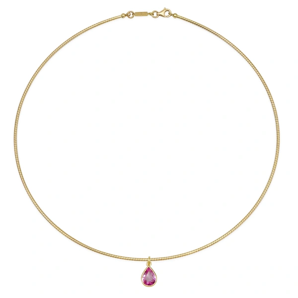 Jennifer Meyer Collar Necklace with Pink Sapphire Pendant in 18K Yellow Gold | Fine Necklaces | Coveti