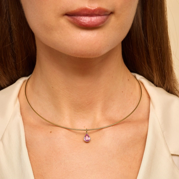 Jennifer Meyer Collar Necklace with Pink Sapphire Pendant in 18K Yellow Gold | Fine Necklaces | Coveti