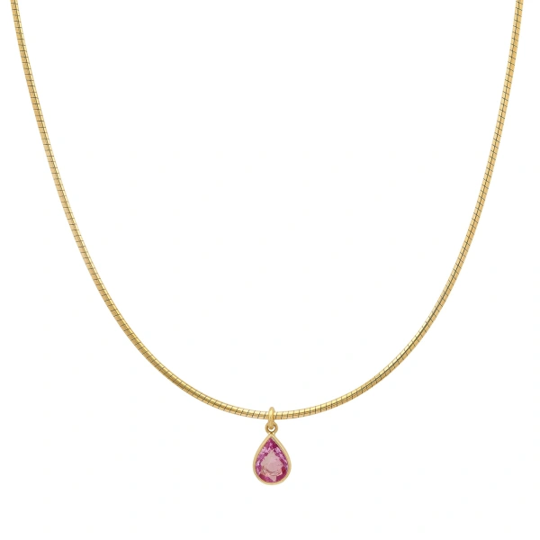 Jennifer Meyer Collar Necklace with Pink Sapphire Pendant in 18K Yellow Gold | Fine Necklaces | Coveti