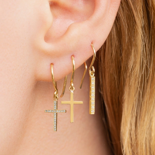 Jennifer Meyer Cross Earrings in 18K Yellow Gold | Fine Earrings | Coveti