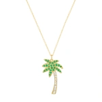 Jennifer Meyer Diamond And Emerald Palm Tree Necklace in 18K Yellow Gold | Fine Necklaces | Coveti