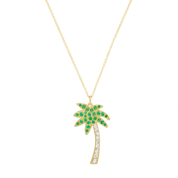 Jennifer Meyer Diamond And Emerald Palm Tree Necklace in 18K Yellow Gold | Fine Necklaces | Coveti