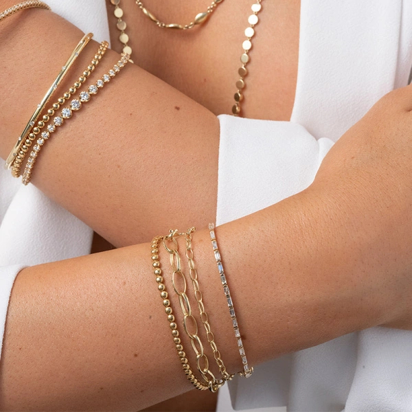 Jennifer Meyer Diamond Baguette Tennis Bracelet in 18K Yellow Gold | Fine Bracelets | Coveti