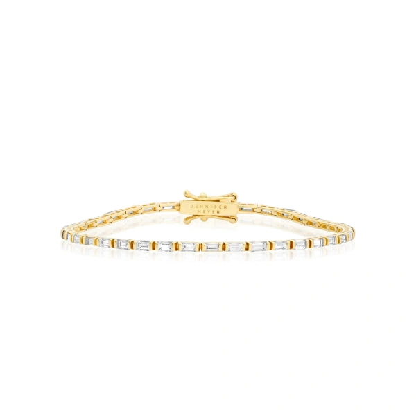 Jennifer Meyer Diamond Baguette Tennis Bracelet in 18K Yellow Gold | Fine Bracelets | Coveti