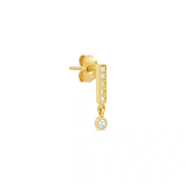Jennifer Meyer Diamond Bar Studs with Diamond Bezel Drop in 18K Yellow Gold | Fine Earrings | Coveti