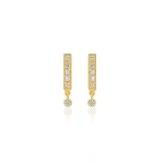 Jennifer Meyer Diamond Bar Studs with Diamond Bezel Drop in 18K Yellow Gold | Fine Earrings | Coveti