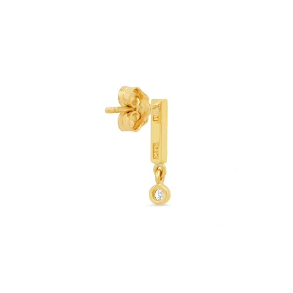 Jennifer Meyer Diamond Bar Studs with Diamond Bezel Drop in 18K Yellow Gold | Fine Earrings | Coveti