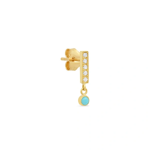 Jennifer Meyer Diamond Bar Studs with Turquoise Bezel Drop in 18K Yellow Gold | Fine Earrings | Coveti
