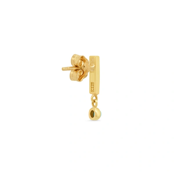 Jennifer Meyer Diamond Bar Studs with Turquoise Bezel Drop in 18K Yellow Gold | Fine Earrings | Coveti