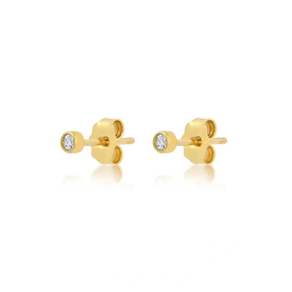Jennifer Meyer Diamond Bezel Studs in 18K Yellow Gold | Fine Earrings | Coveti
