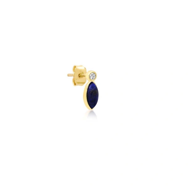 Jennifer Meyer Diamond Bezel with Lapis Marquise Studs in 18K Yellow Gold | Fine Earrings | Coveti
