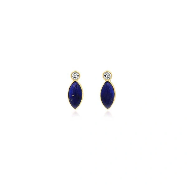 Jennifer Meyer Diamond Bezel with Lapis Marquise Studs in 18K Yellow Gold | Fine Earrings | Coveti