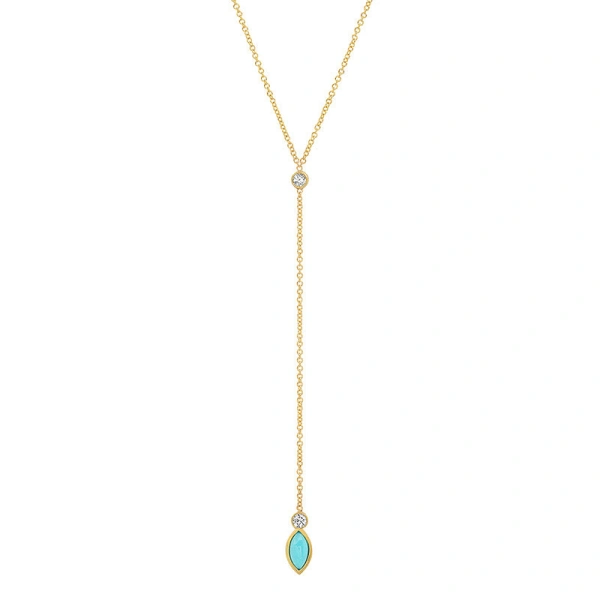 Jennifer Meyer Diamond Bezel with Turquoise Marquise Lariat Necklace in 18K Yellow Gold | Fine Necklaces | Coveti