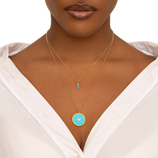 Jennifer Meyer Diamond Bezel with Turquoise Marquise Necklace in 18K Yellow Gold | Fine Necklaces | Coveti