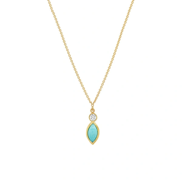 Jennifer Meyer Diamond Bezel with Turquoise Marquise Necklace in 18K Yellow Gold | Fine Necklaces | Coveti
