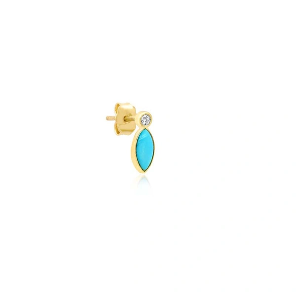 Jennifer Meyer Diamond Bezel with Turquoise Marquise Studs in 18K Yellow Gold | Fine Earrings | Coveti