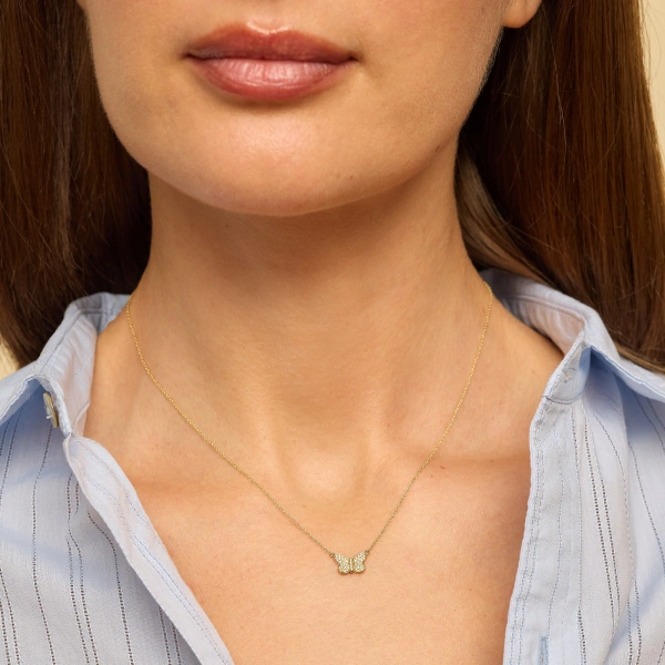 Jennifer Meyer Diamond Butterfly Necklace in 18K Yellow Gold | Fine Necklaces | Coveti