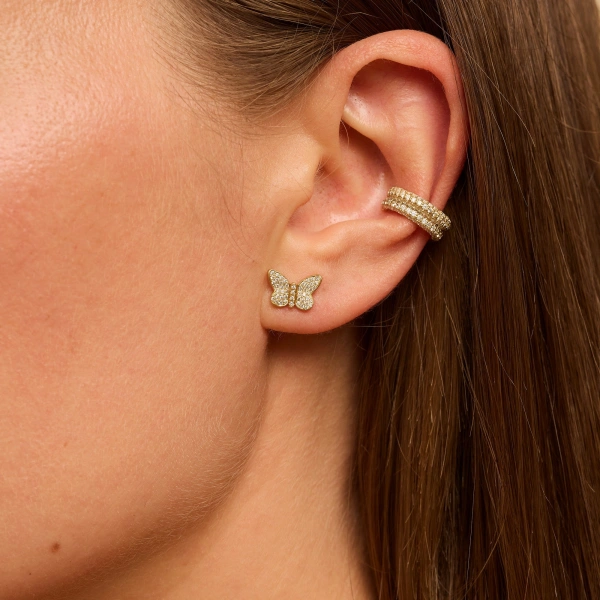 Jennifer Meyer Diamond Butterfly Studs in 18K Yellow Gold | Fine Earrings | Coveti